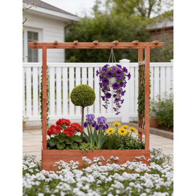Boîte à fleurs surélevée en bois avec treillis et trous de drainage
