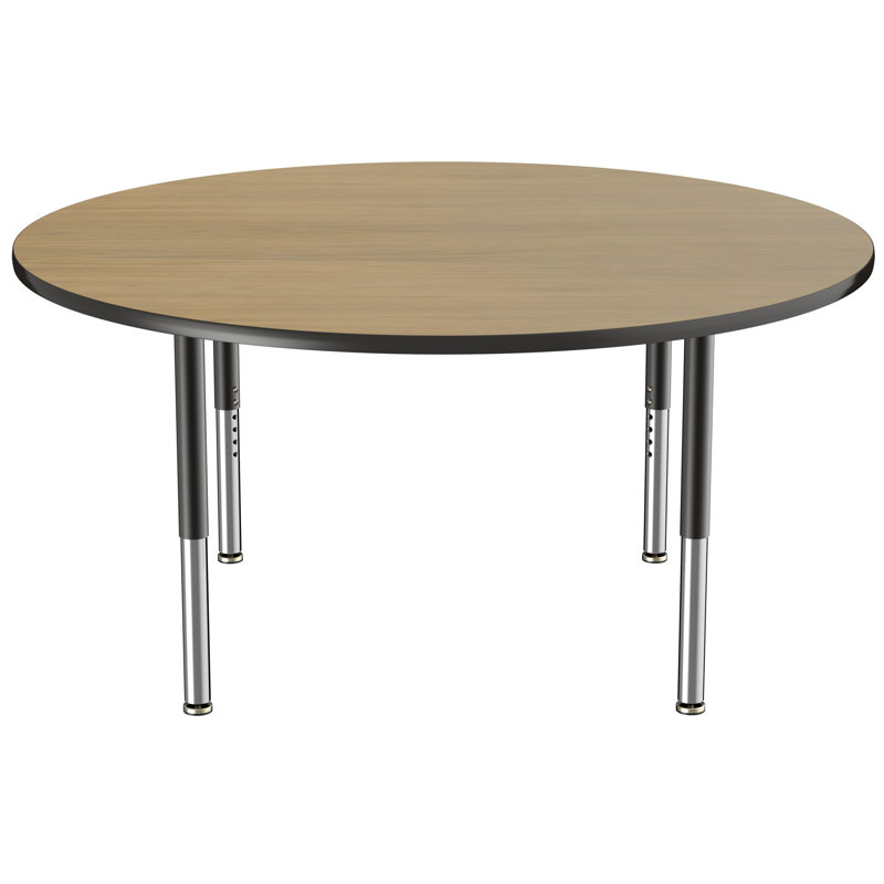 Table ronde à hauteur réglable, H 24 po x L 60 po x l 60 po, Noir / chêne de Pacadena / noir, Super