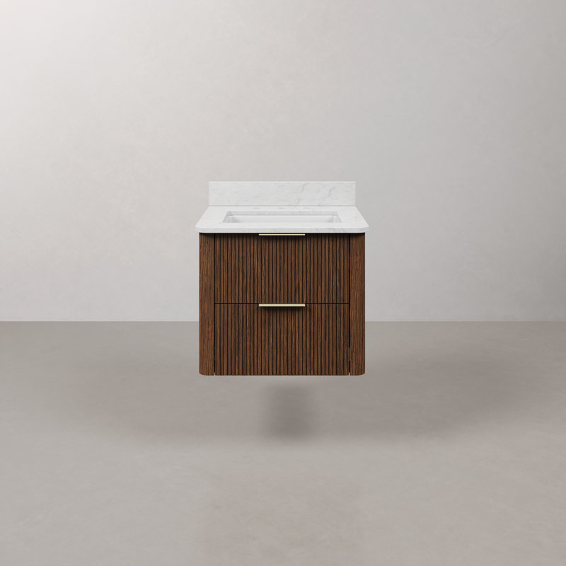 Eureka 24 In. Single Rectangle Sink Floating Bathroom Vanity with Cultured Marble Top in Truffle Oak, 24"