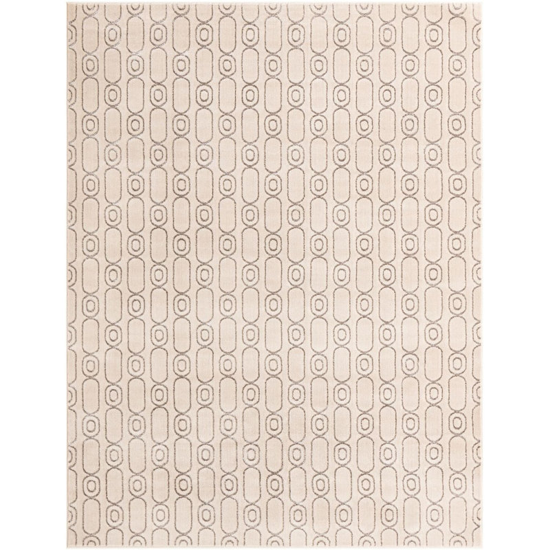 Tapis contemporain blanc et argenté Vincente, Rectangle 7 pi 10 po x 10 pi