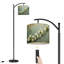 Lampe sur pied à arc avec abat-jour réglable, délicate branche de fleur blanche, vert clair, lampe sur pied, décor d'été, 3 températures, intensité variable, grand pôle avec interrupteur au pied pour la chambre à coucher