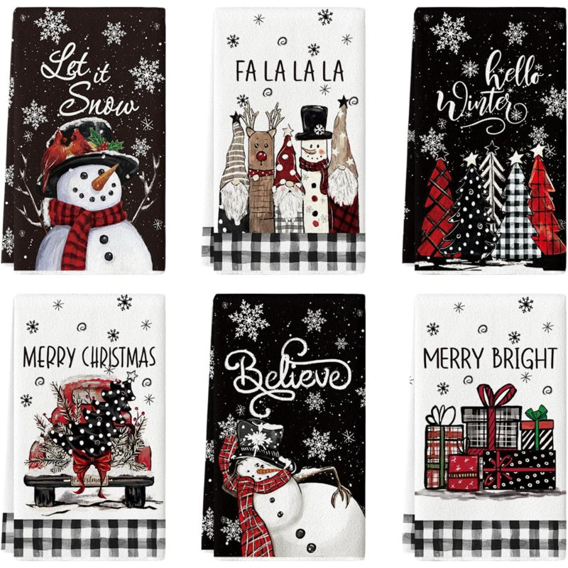 Snowman Xmas Trees Santa Claus Truck Merry Christmas Kitchen Towels Dish Towels,  Farmhouse Decoration Hand Towels Set Of 6