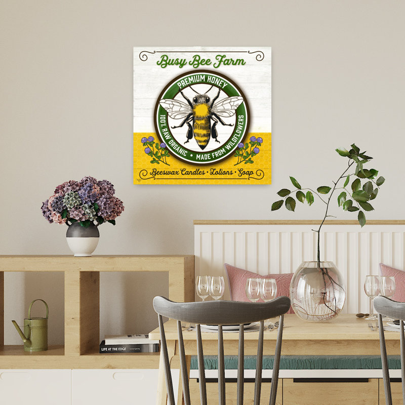 Art contemporain «Sweet Bees Honey» avec Farm Bees, H 18 po x l 18 po