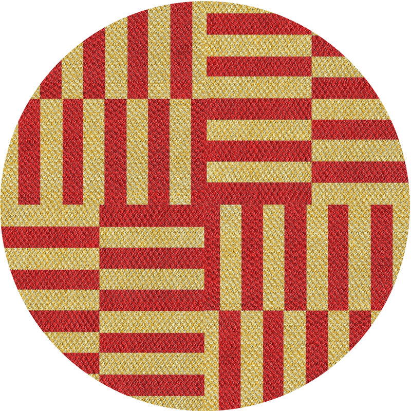 Tapis décoratif rouge à motif géométrique Puleo, Rond 3 pi