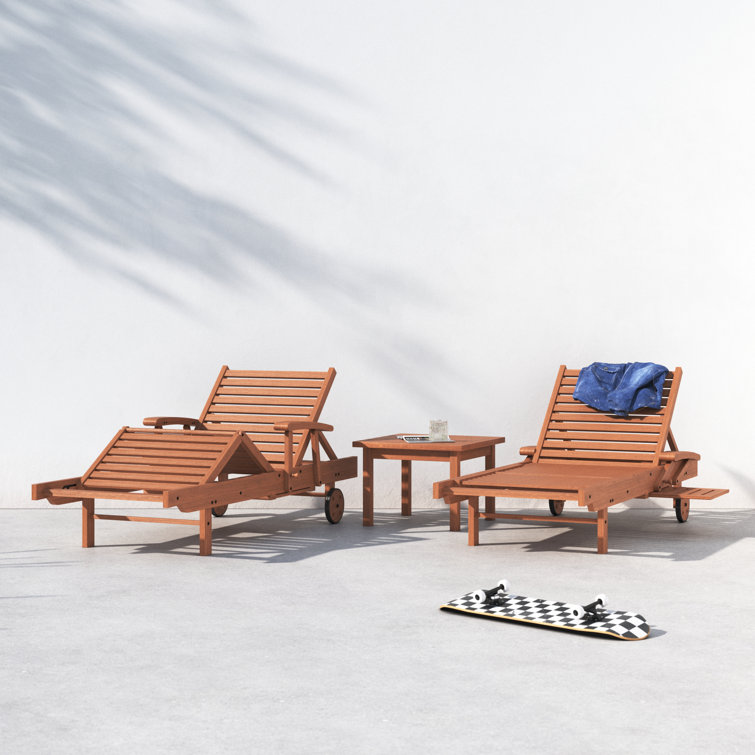 Alyisa Outdoor Eucalyptus Chaise Lounge Set with Table