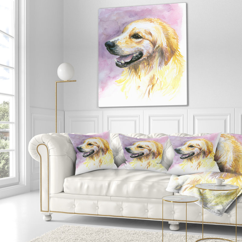 Doux dieu jaune aquarelle - coussin imprimé animal, 18 po x 18 po, Coussin décoratif