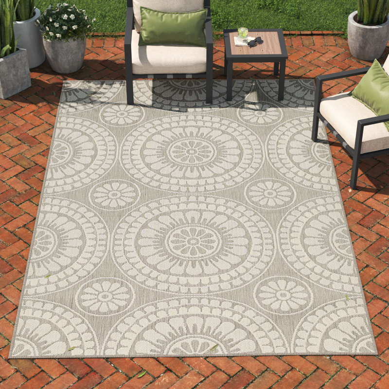 Tapis d'intérieur / extérieur gris / ivoire Jager, Rectangle 7 pi 10 po x 10 pi