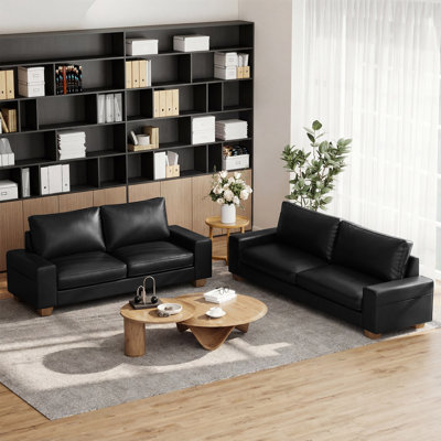 Upholstered Vegan Leather Sofa With Square Arms And Storage Pockets