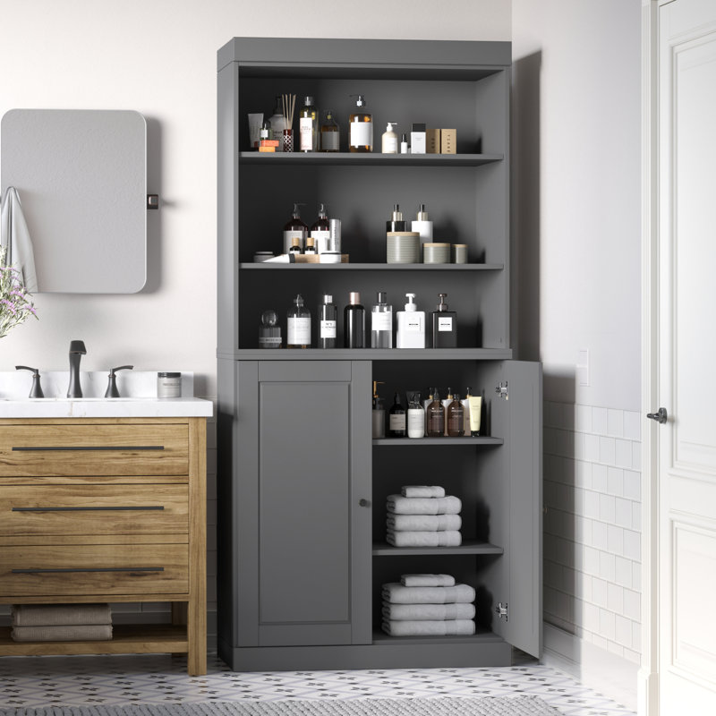 Palace Imports 100% Solid Wood Bathroom Storage Cabinet, Raised Panel Doors, Adjustable Shelves, 32" Wide, 71.5" Tall, Gray