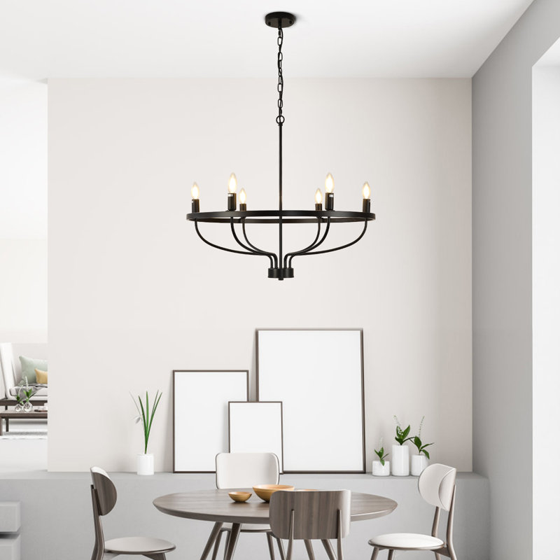 Vinesh 6 - Light Height Adjustable Rustic Golden Metal Chandelier, Black