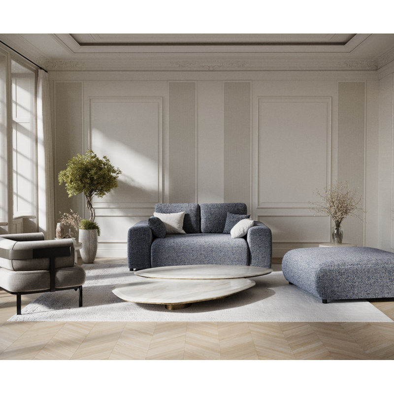 Two-seater square arms loveseat sofa, Navy