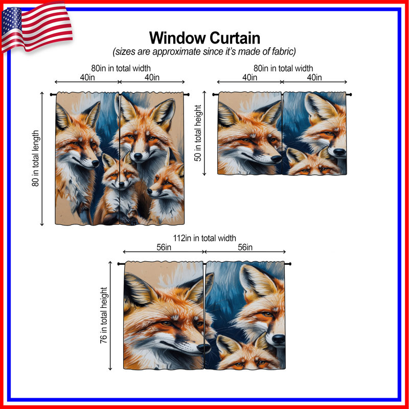 Ensemble de rideaux obscurcissant et obscurcissant Group of Red Foxes, 40in x 80in - 2 panels, Transparent
