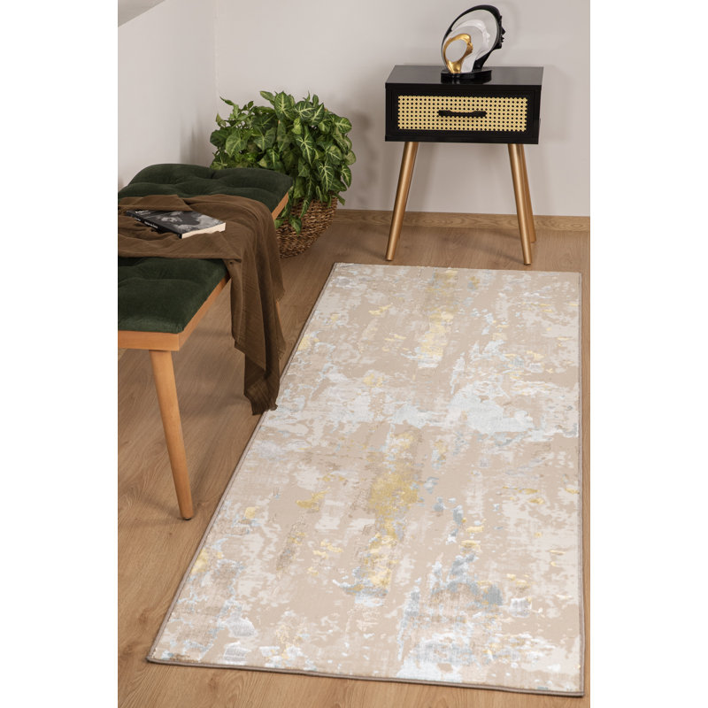 Tapis abstrait crème, Tapis de couloir 2 pi 8 po x 7 pi 8 po