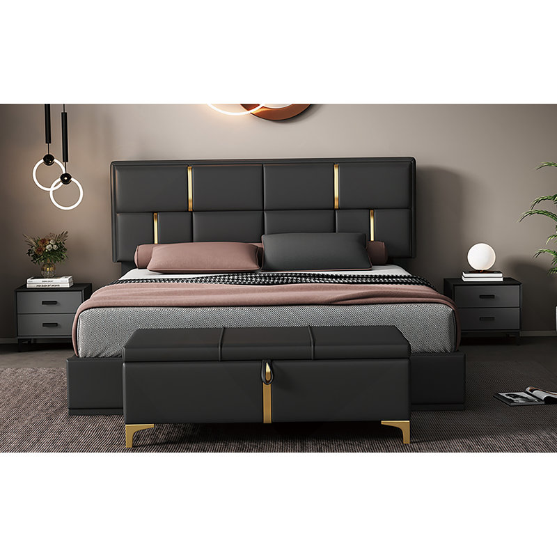 Ensemble de chambre à coucher 2 pièces, lit plateforme tapissier grand avec système de rangement hydraulique