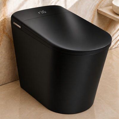 Toilette bidet intelligente noire mat avec couvercle à ouverture automatique, bouclier en mousse, siège chauffant, lavage à l'eau chaude instantanée, sécheuse à air chaud, chasse d'eau automatique, affichage à DEL et télécommande