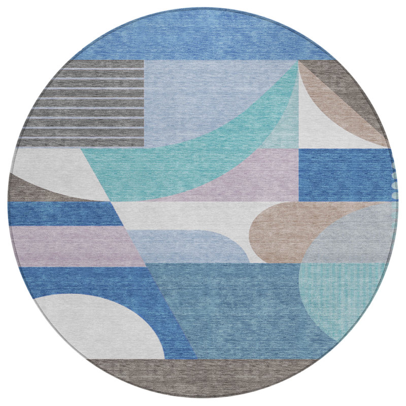 Aeleth Blue Washable Indoor-Outdoor Rug - LOOMLAN, 2'3" x 7'6"
