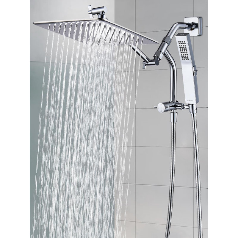 12 Inches Rain Shower Head, 3-Way Diverter With Pause Setting, 11 Inches Adjustable Extension Arm, Chrome