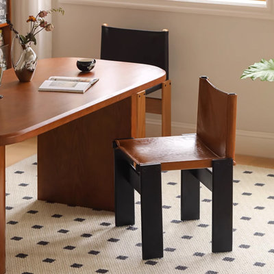 Black+Brown Solid back side Chair(Set of 2)