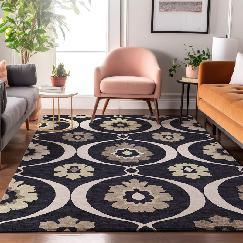 Tapis noir Prisco lavable à la machine de qualité supérieure, Rectangulaire 8 pi x 10 pi