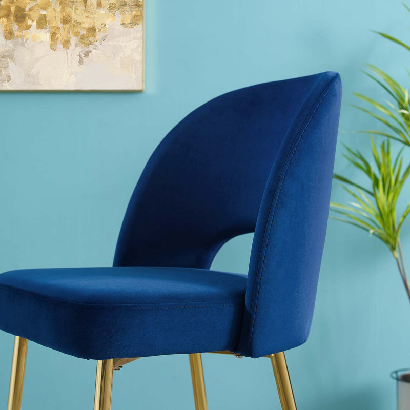 Tabouret de comptoir en velours gris anthracite Rouse Performance, Or, Bleu marine