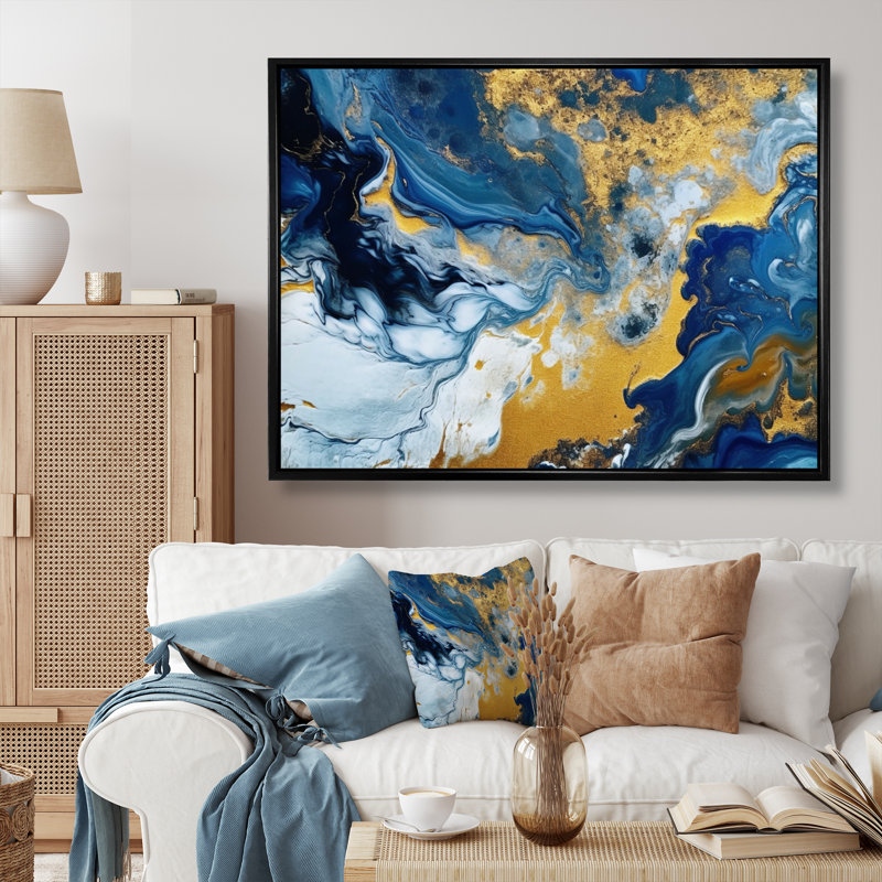 Agathe Ripple Golden Rivers II sur impression sur toile, H 30 po x l 40 po x P 1,5 po, Cadre flottant noir