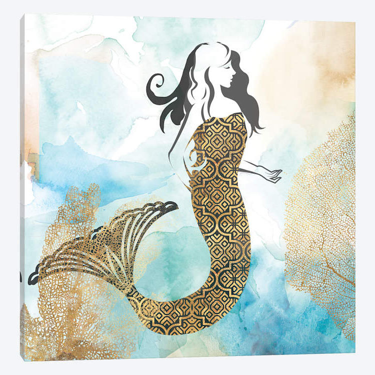 «Mermaid I» par PI Galerie - reproduction sur toile tendue, H 12 po x l 12 po x P 0,75 po, Toile tendue, Pas de tapis