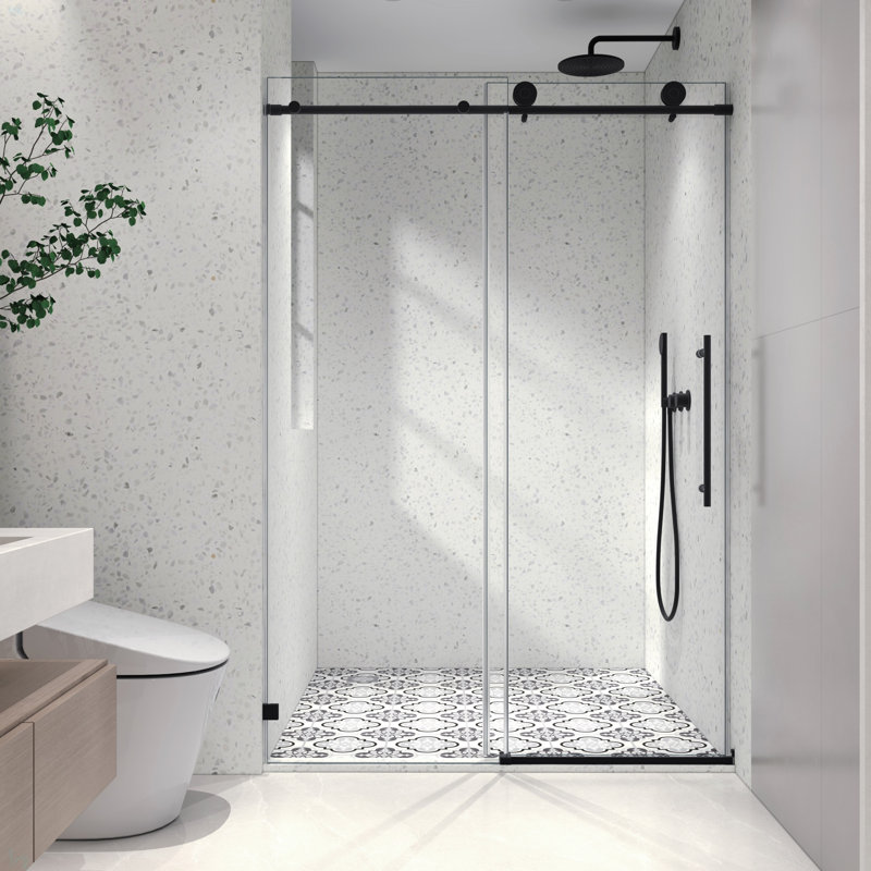 5476 Frameless One Fixed And One Shifted Shower Door, 70MM 304 Stainless Steel Large Pulleys With Adjustable Soft Closing Function,With Nano Easy Cleaning And Stick Explosion-Proof Menbrance