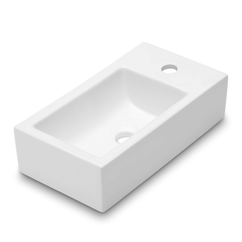 18" x 10" White Ceramic Rectangular Wall Mount / Vessel Bathroom Sink for Small Bathrooms