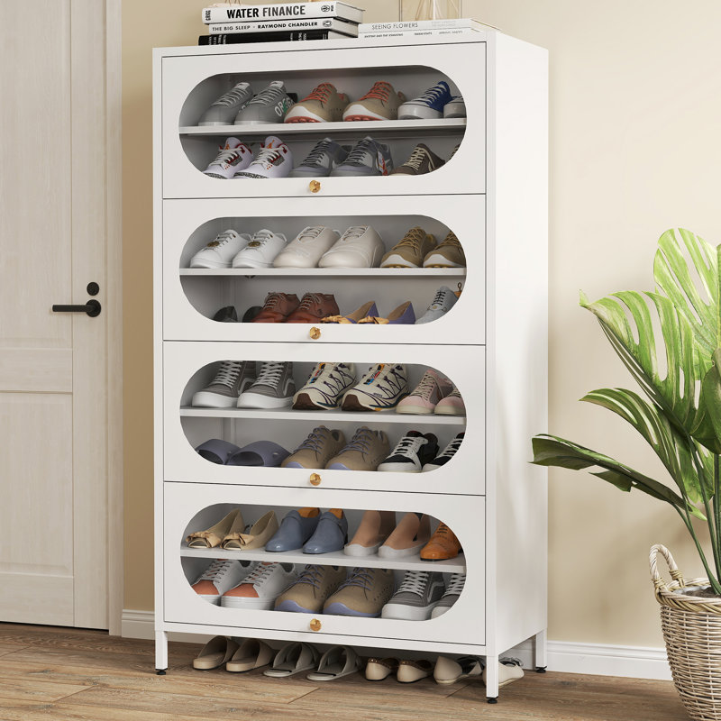 Metal Shoe Cabinet With Flip Drawers