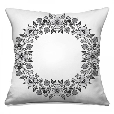 Black White Floral Wreath Double Sided Throw Pillows