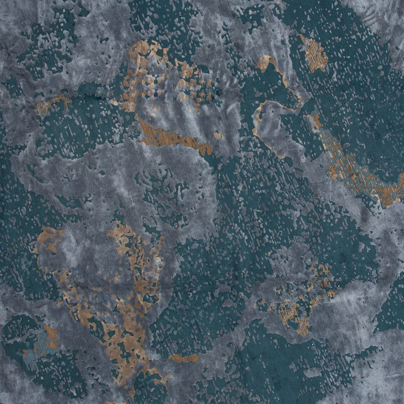 Gray & Teal Wool Rug - 15' Round