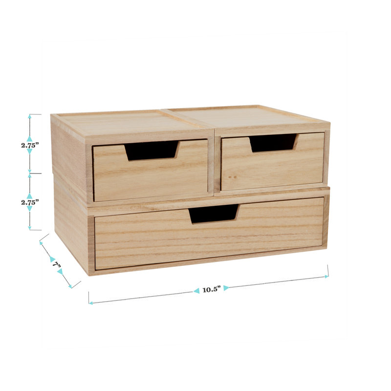Light Natural Paulownia Wood Stackable Storage Boxes with Drawers, Set of 3