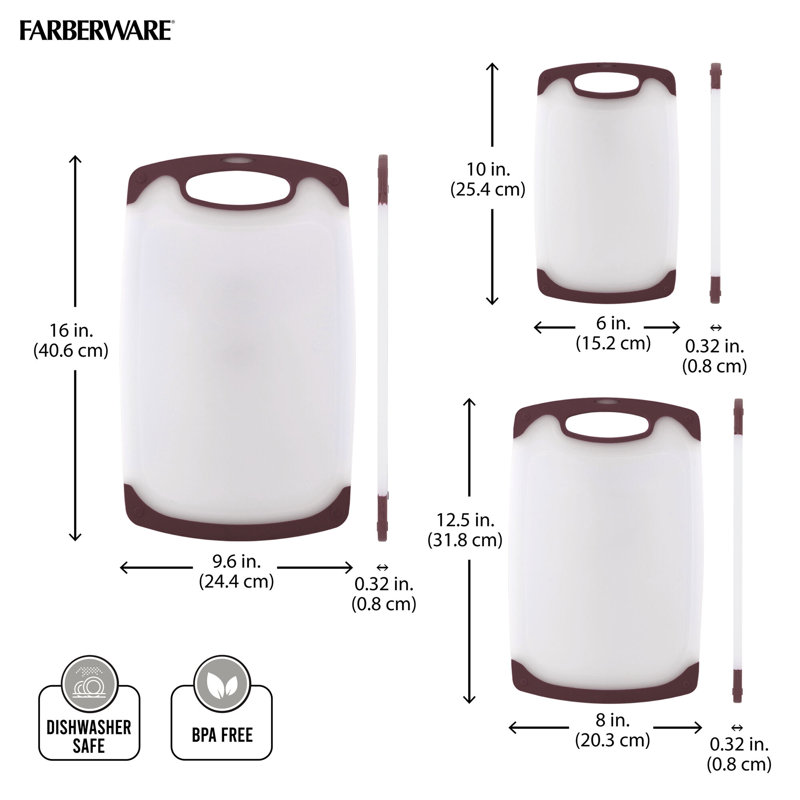 Maroon and White Reversible Plastic Cutting Board Set, 3-Piece