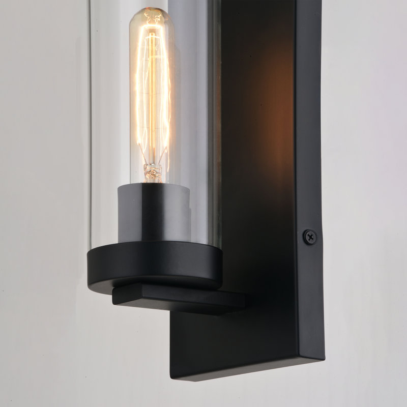 Grantley 12.5 in. H 1-Light Matte Black Transitional Outdoor Wall Sconce made of Durable Steel, Clear Glass Shade, LED Compatible, Use for Exterior Porch Patio Front Door or Garage