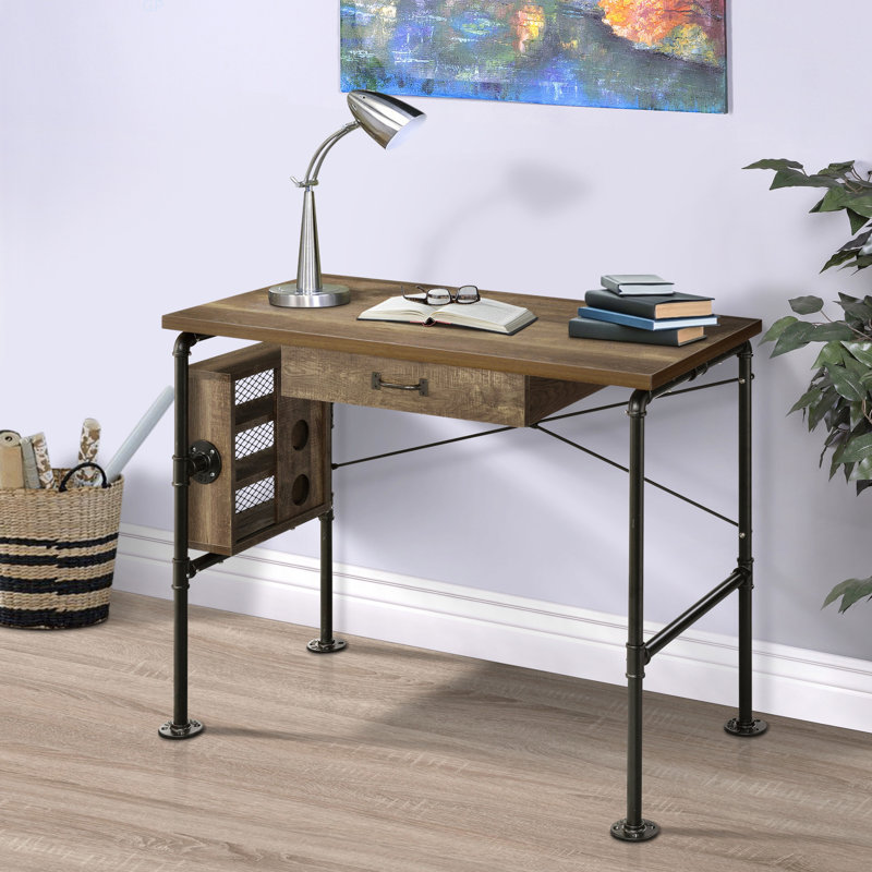 Bureau d'écriture à 1 tiroir en chêne patiné et noir