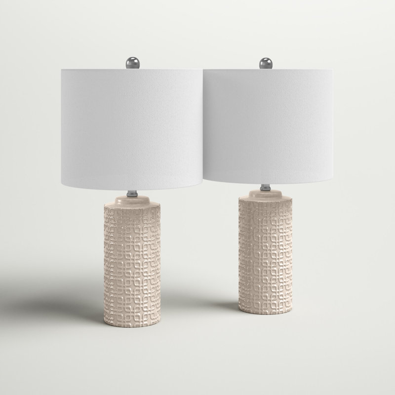 Henrietta Textured Ceramic Table Lamp Set , Ivory