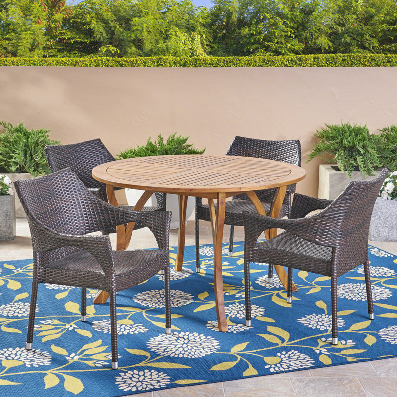 Caban 4 - Person Acacia Wicker Patio Dining Set with Round Table