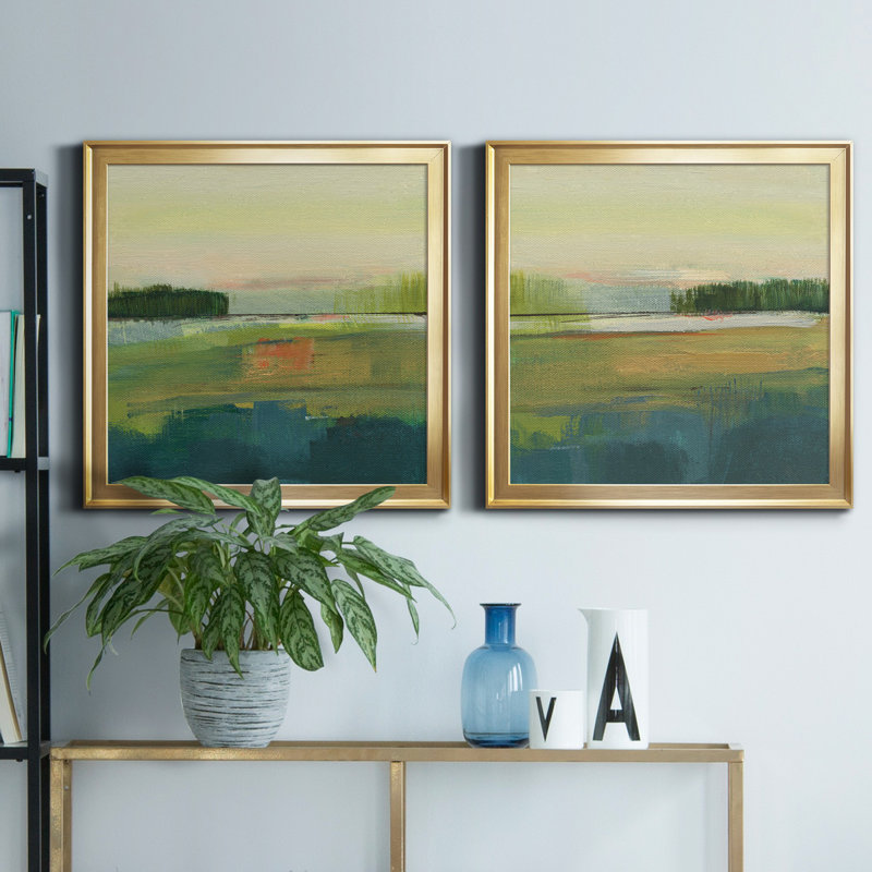 Way to Woodstock I - ensemble de 2 peintures sur toile encadrées, H 26,5 po x l 53 po x P 1,5 po, Or