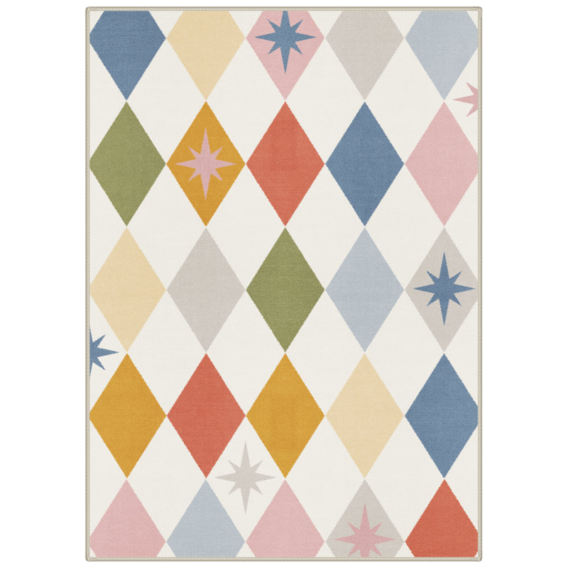 Myrtle Avenue Harlequin Geometric Machine Washable Pink / Grey / Beige / Green / Blue / Orange Indoor Area Rug with Non-Slip Backing