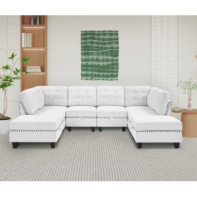 Grado 116"" Wide Chenille Symmetrical Modular Sectional with Ottoman -  Hokku Designs, 0EE98DD5D5D244B4ACC8D84BA5C6BC6D