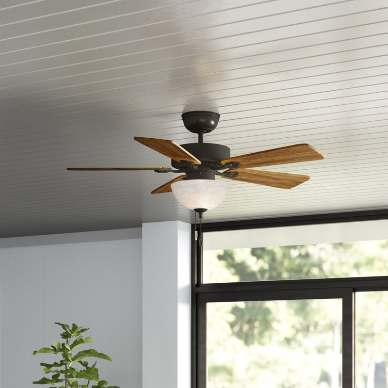 44" Swanson 5 - Blade Standard Ceiling Fan with Pull Chain and Light Kit Included, American Walnut