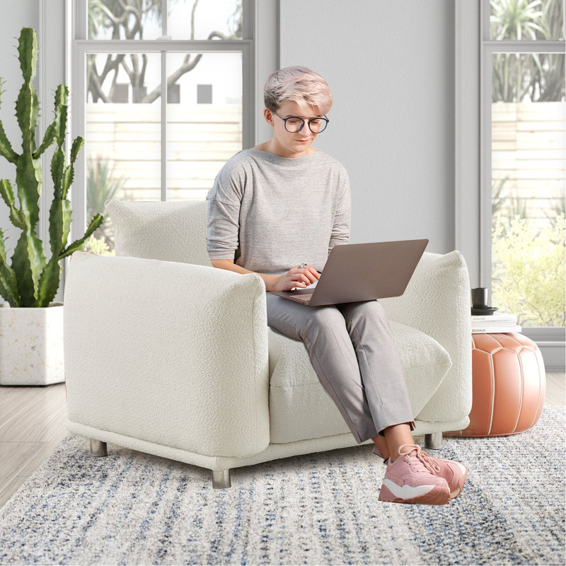 Tranay Accent Chair, Upholstered Single Chair for Home Bedroom Office, White Lambswool