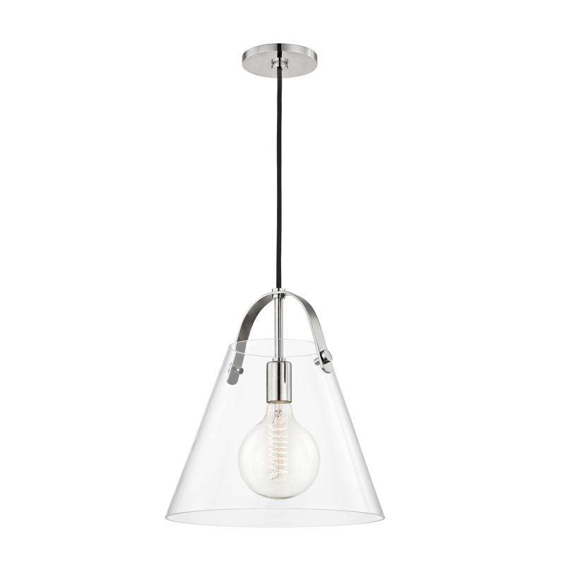 Luminaire suspendu conique à 1 lumière Flitwick, H 13,75 po x l 12,75 po x P 12,75 po, Nickel poli