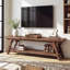 Meuble télé 63 po en bois massif, console multimédia longue avec tablette de rangement inférieure ouverte