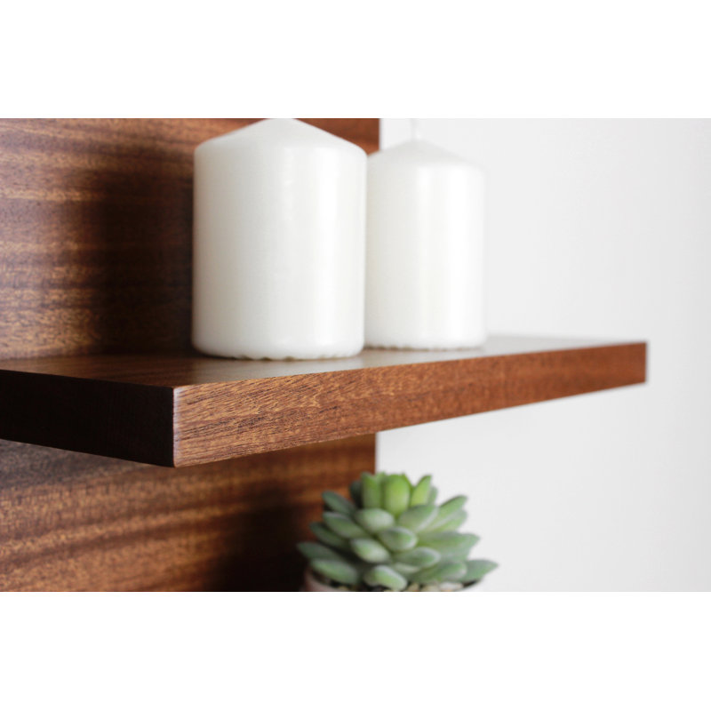 3 tablettes flottantes en bois massif, Sapele
