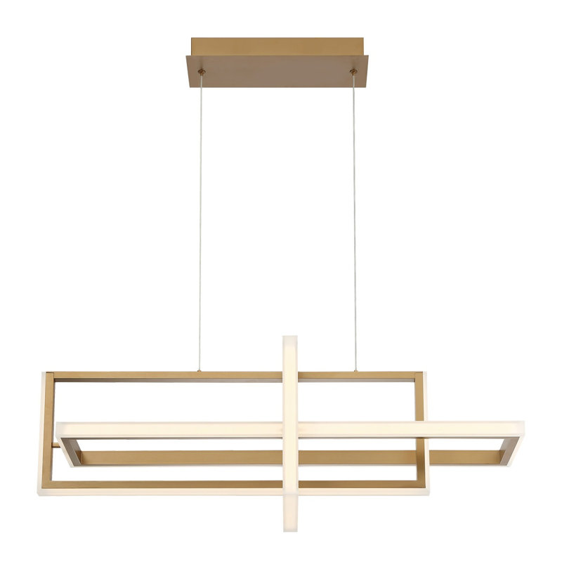 Lustre DEL, H 12,5 po x l 37,75 po x P 12,5 po, Doré