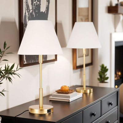 Marlow Lamp with USB ports - Antique Brass - Set of 2