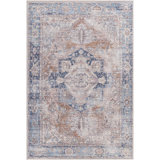 Conchita Rectangle Orhideja Oriental Machine Woven Area Rug in Navy/Rose