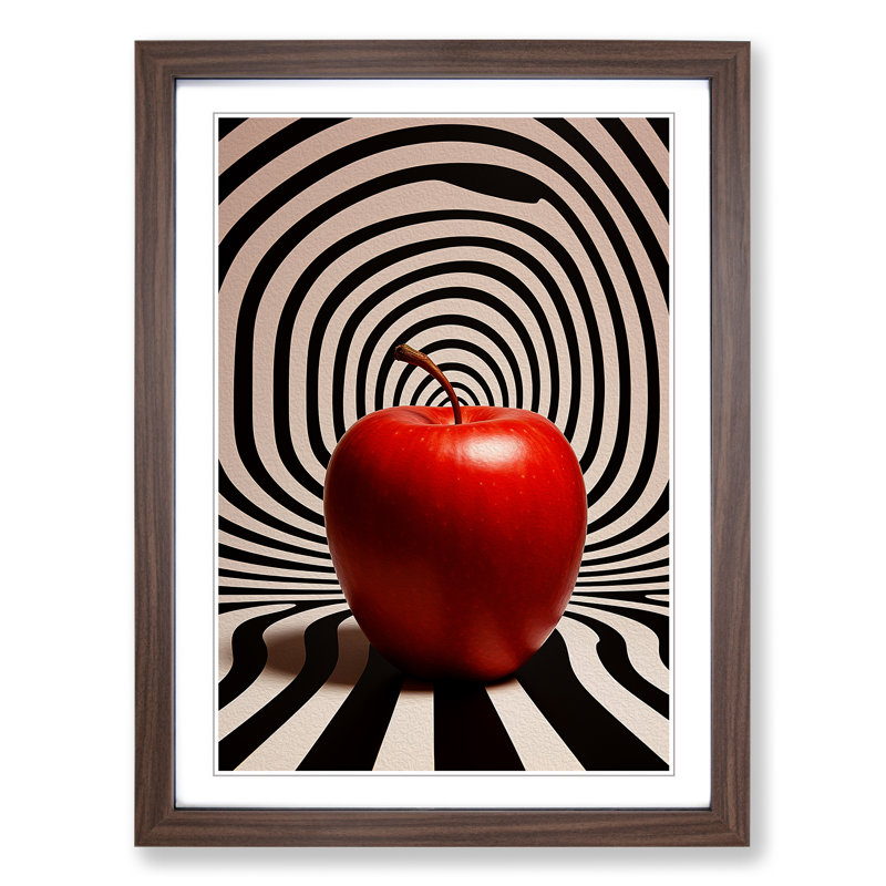 XYZ-FRM-V1223-1836 Apple Op - Single Picture Frame Print on Wood, 64cm H x 46cm W x 2cm D, Walnut 