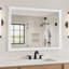 Miroir de salle de bain en verre trempé avec cadre en aluminium blanc et bord biseauté-2091182017